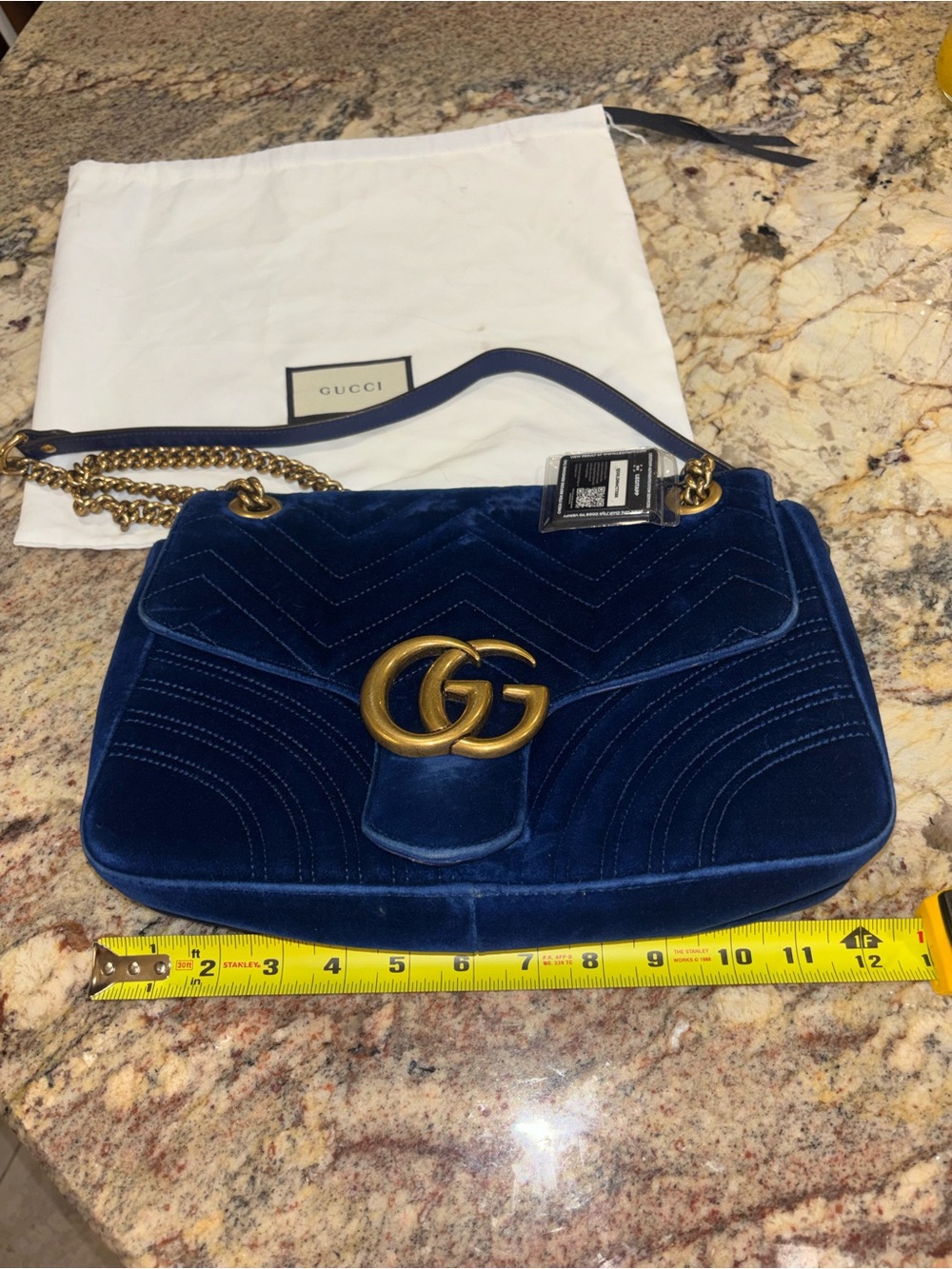 Gucci Navy Velvet GG LARGE Marmont Shoulder Bag with Gold Hardware - Picture 12 of 13